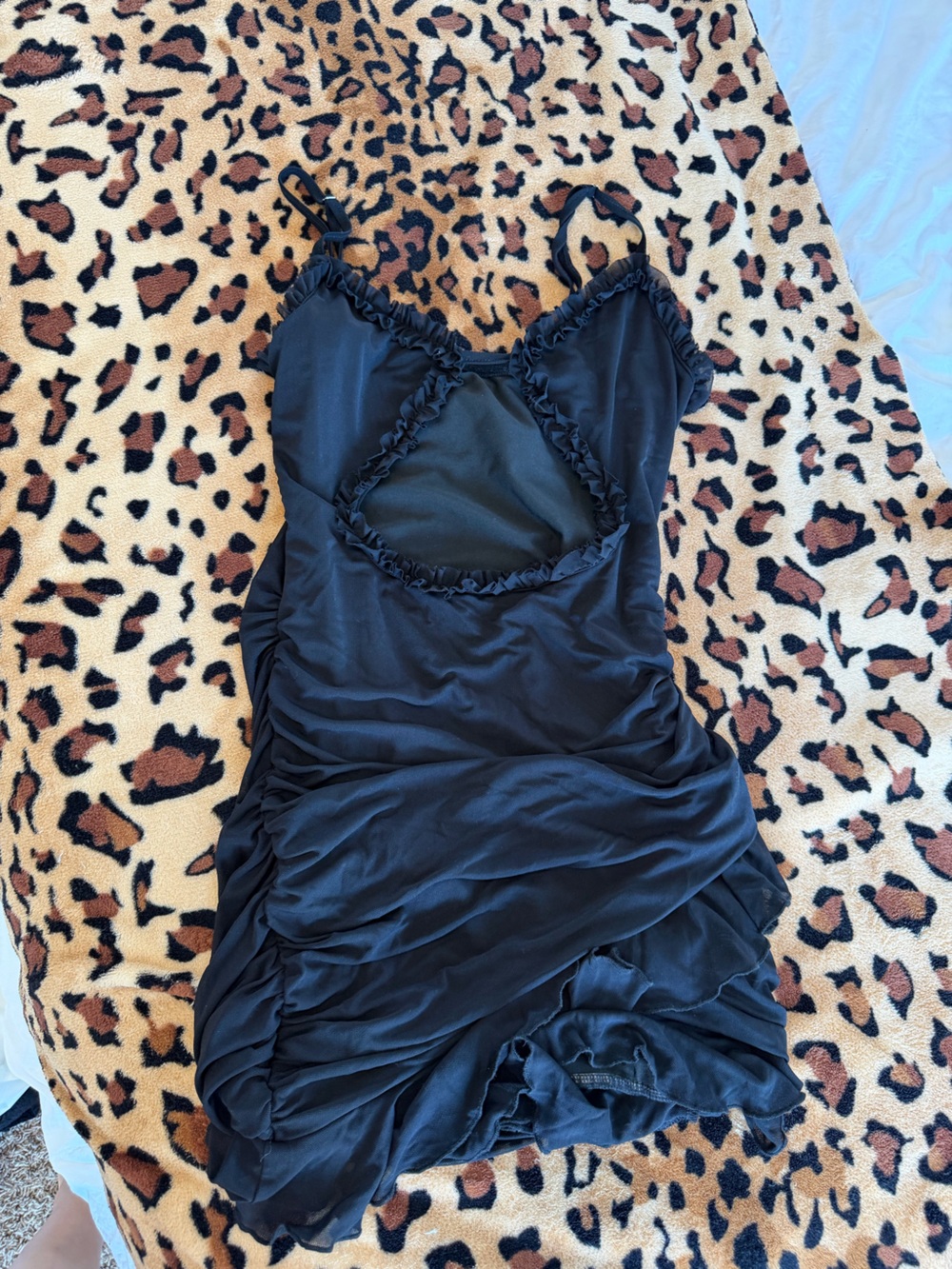 SHEIN Black Ruffle-Trim Mini Slip Dress